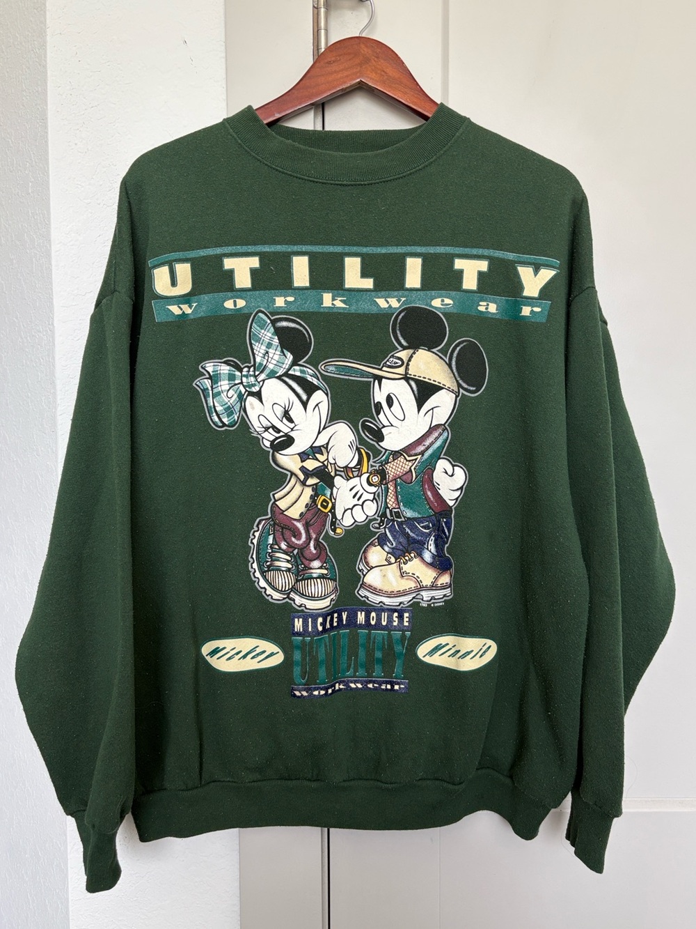 VINTAGE 90S MICKEY UNLIMITED UTILITY WORKWEAR GREEN GRAPHIC SWEATSHIRT MENS XL